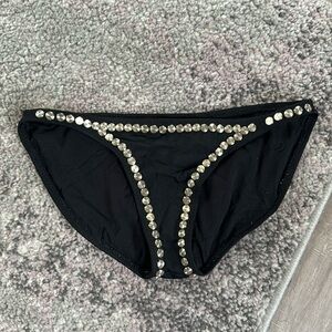 Women's Black Studded Full Coverage Bikini Swim Bottom Sz Small